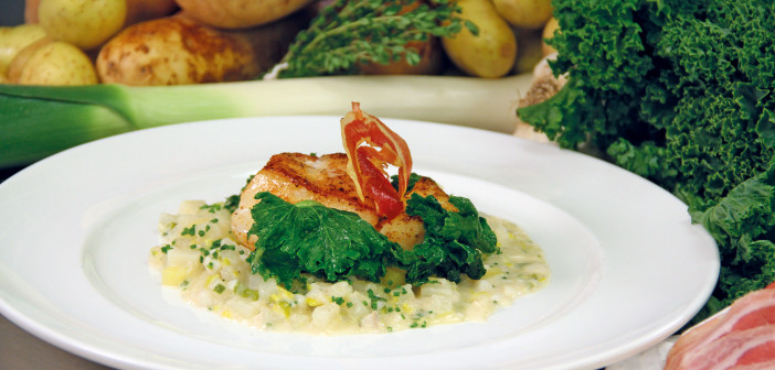 March 2016 - Cookery - Issue 249 - Cod on a Potato & Leek Risotto with Buttered Greens