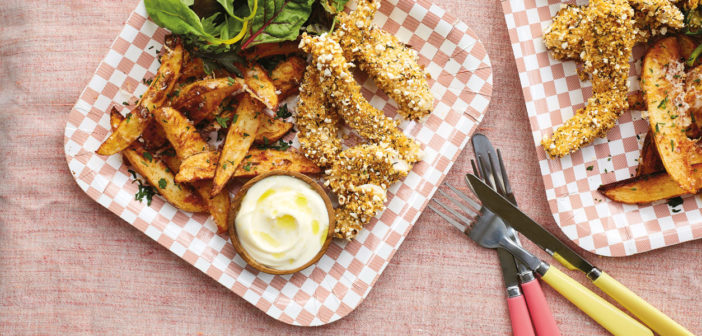 August 2019 - Cookery - Popcorn Chicken and Parmesan Wedges with Garlic Sauce - Issue 290