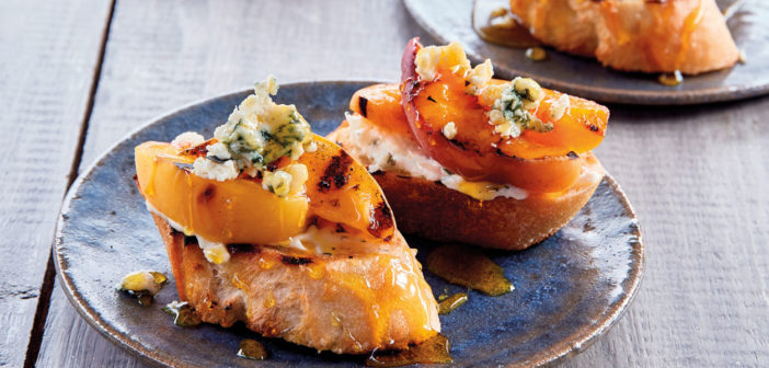 July 2019 - Cookery - Peach and blue cheese bruschetta drizzled with honey - Issue 289