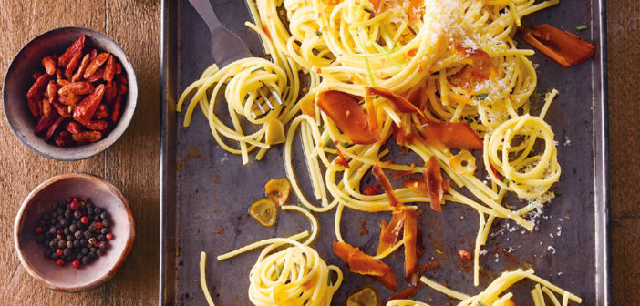 Spaghetti with Red-Hot Chile Peppers, Bottarga & Lime