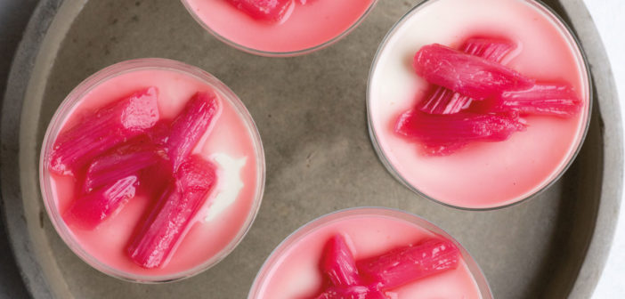 Cardamom Infused Panna Cotta with Poached Rhubarb