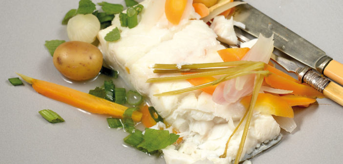 Fragrant Poached Hake with Spring Vegetables