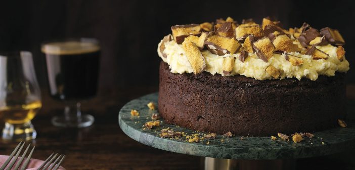 Chocolate Stout Cake with Honeycomb Whiskey Frosting