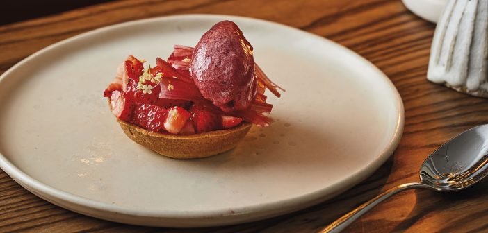 Irish Strawberry and Elderflower Tartlet with Rhubarb and Clotted Cream