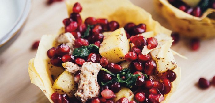 Potato and Chicken Cups with Spinach and Sumac